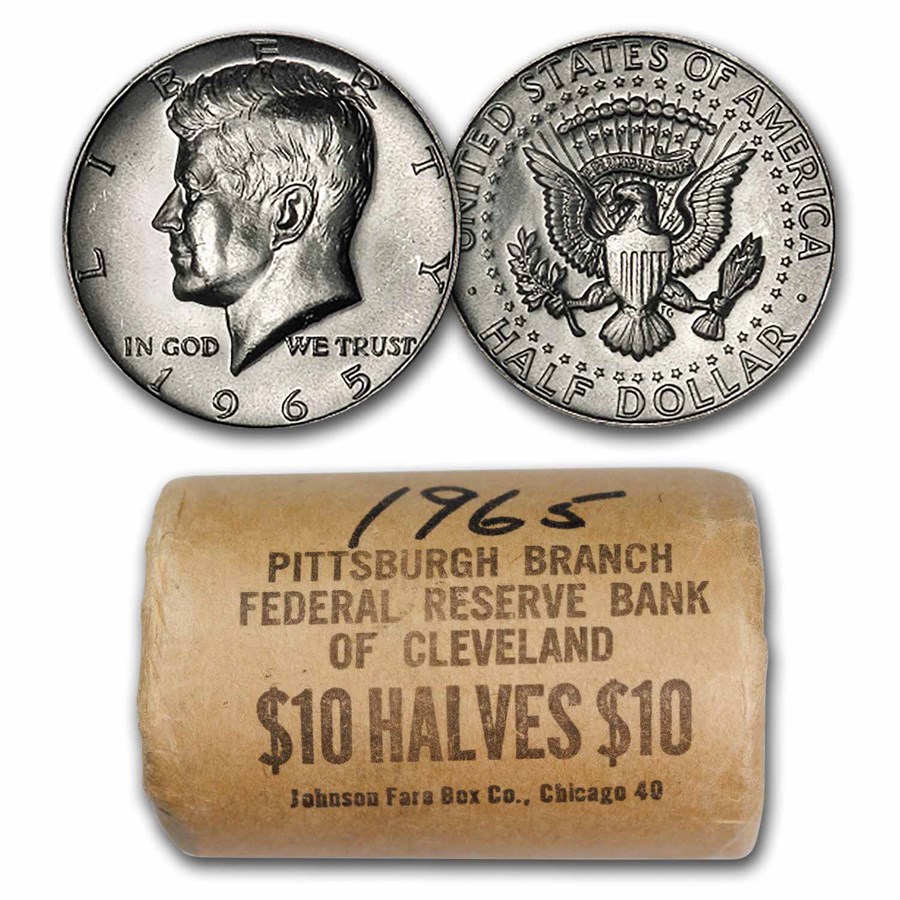 1965 Kennedy Half Dollar 20-Coin Bank Wrapped Roll BU