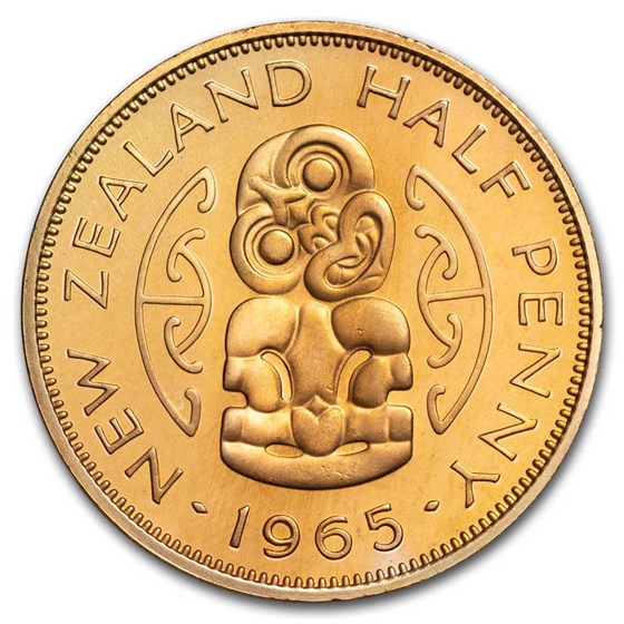1965 New Zealand 1/2 Penny Hei Tiki Elizabeth II BU PL (Red) 1965 New Zealand 1/2 Penny Hei Tiki Elizabeth II BU PL (Red)