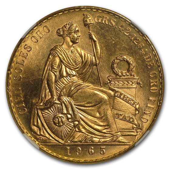 1965 Peru Gold 100 Soles Liberty MS-65 NGC 1965 Peru Gold 100 Soles Liberty MS-65 NGC