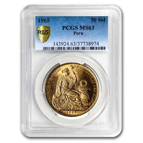 1965 Peru Gold 50 Soles Liberty MS-63 PCGS 1965 Peru Gold 50 Soles Liberty MS-63 PCGS