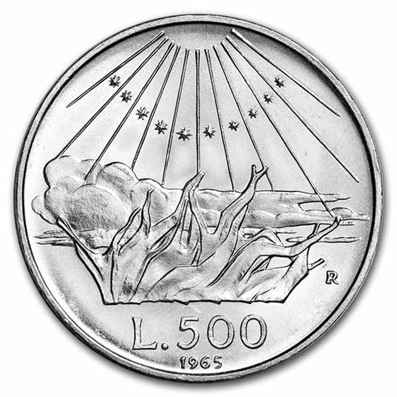 1965-R Italy Silver 500 Lire Birth of Dante Alighieri BU 1965-R Italy Silver 500 Lire Birth of Dante Alighieri BU