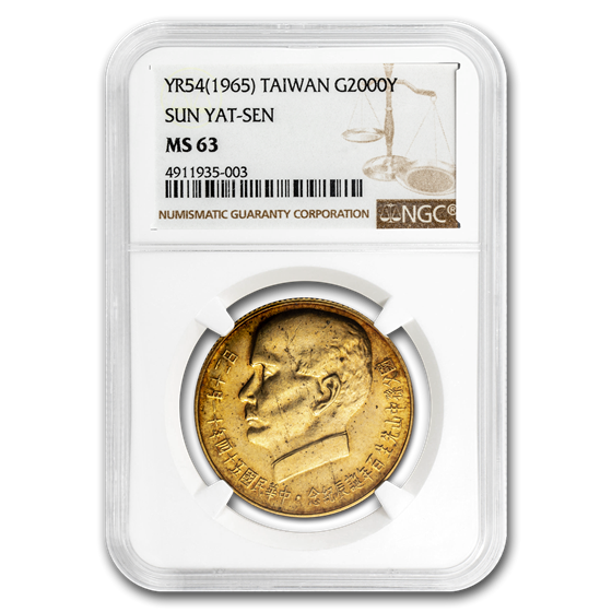 1965 Republic of China Gold 2000 Yuan Sun Yat-Sen MS-63 NGC 1965 Republic of China Gold 2000 Yuan Sun Yat-Sen MS-63 NGC