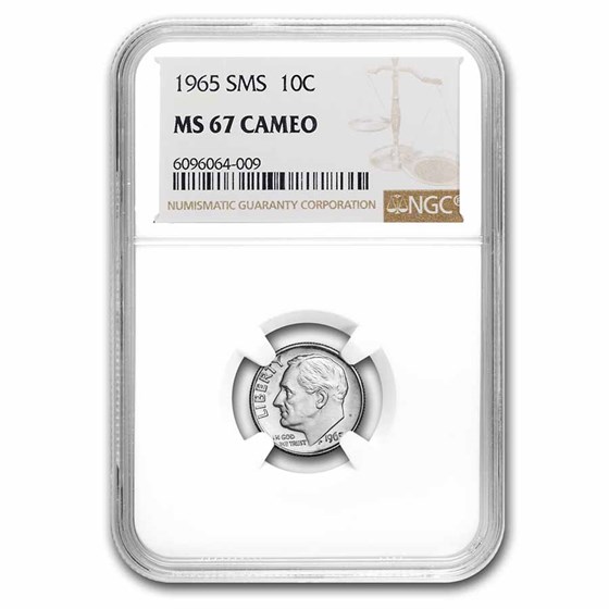1965 Roosevelt Dime SMS MS-67 Cameo NGC 1965 Roosevelt Dime SMS MS-67 Cameo NGC