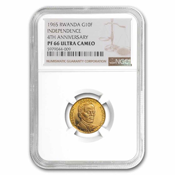 1965 Rwanda Proof Gold 10 Francs Independence PF-66 NGC 1965 Rwanda Proof Gold 10 Francs Independence PF-66 NGC
