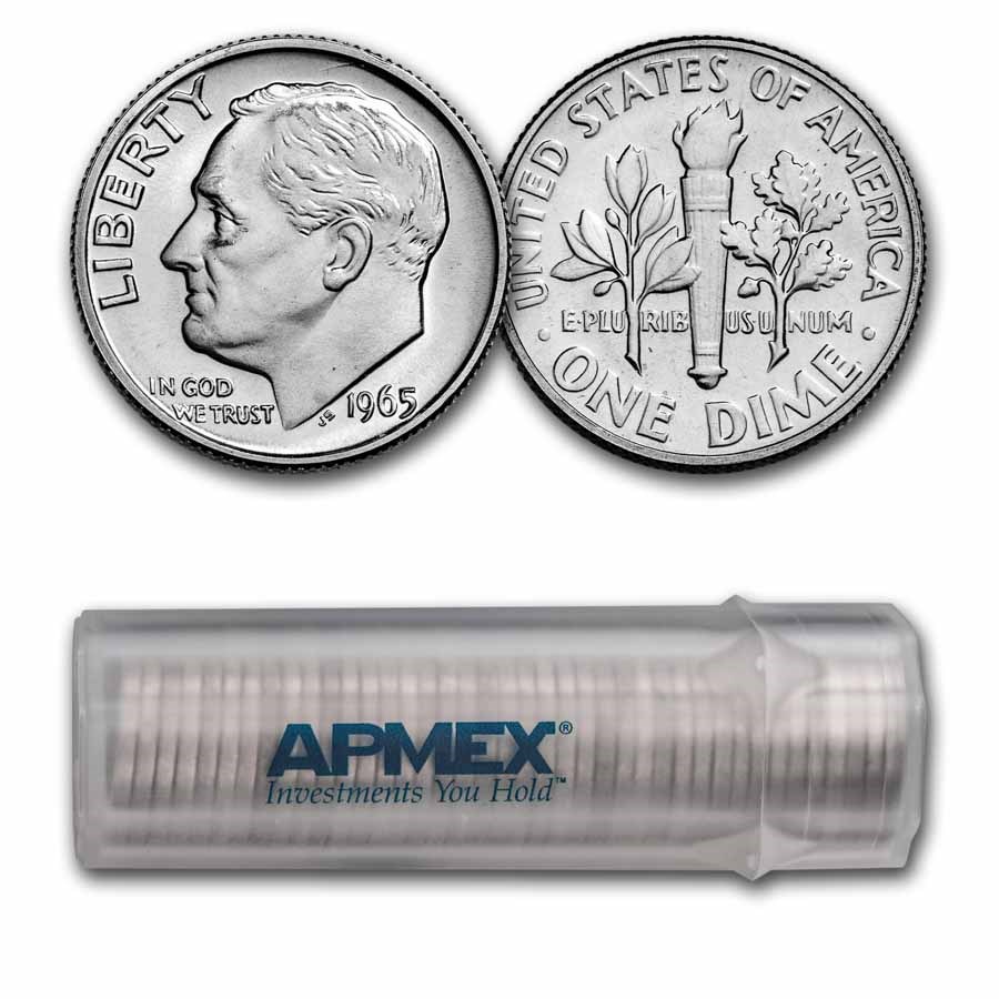 1965 SMS Roosevelt Dime 50-Coin Roll BU