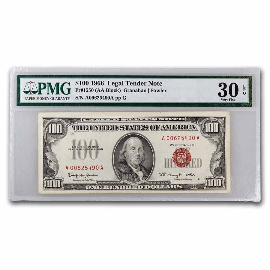 Buy 1966 $100 U.S. Note Red Seal CH VF-30 EPQ PMG (Fr#1550) | APMEX