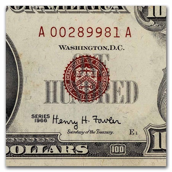 Buy 1966 $100 U.S. Note Red Seal Choice AU-55 PMG (Fr#1550) | APMEX