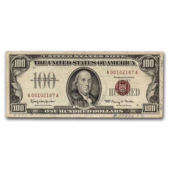 1966 $100 U.S. Note Red Seal Cull (Fr#1550) 1966 $100 U.S. Note Red Seal Cull (Fr#1550)