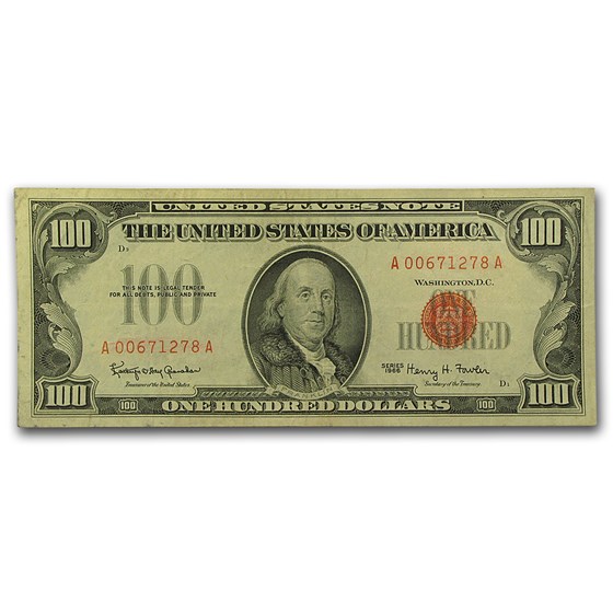 1966 $100 U.S. Note Red Seal VF (Fr#1550) 1966 $100 U.S. Note Red Seal VF (Fr#1550)