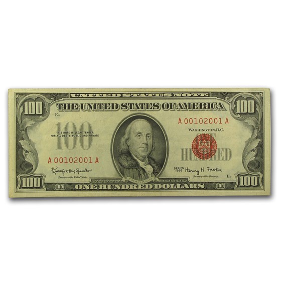 1966 $100 U.S. Note Red Seal VF+ (Fr#1550) 1966 $100 U.S. Note Red Seal VF+ (Fr#1550)