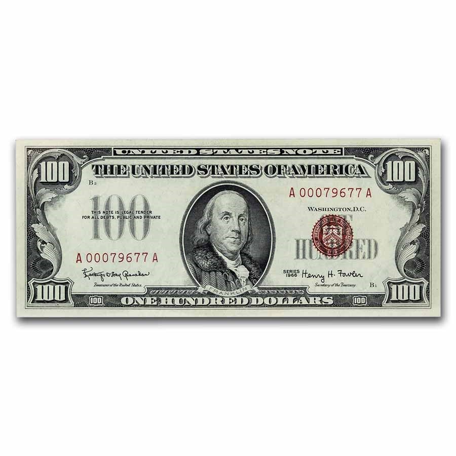 1966 $100 U.S. Note Red Seal XF-45 EPQ PMG (Fr#1550)