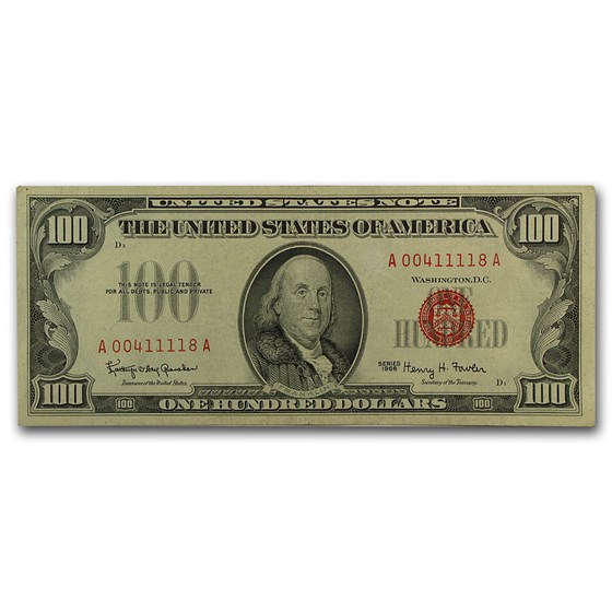 1966 $100 U.S. Note Red Seal XF (Fr#1550) 1966 $100 U.S. Note Red Seal XF (Fr#1550)