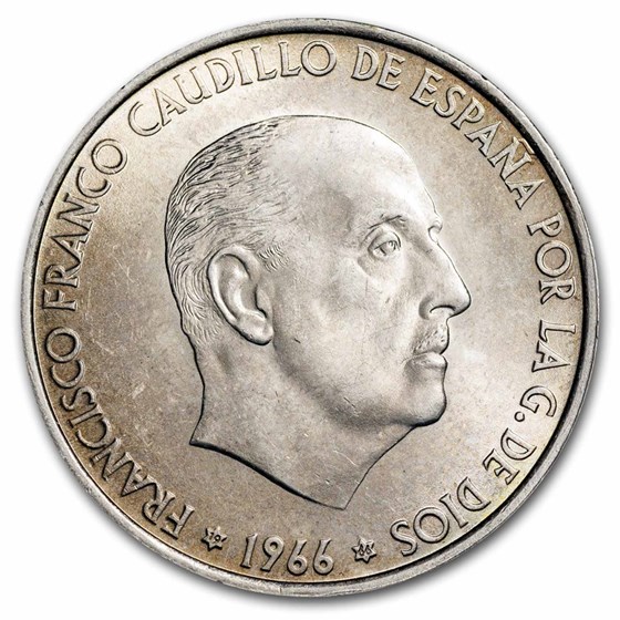 1966-1970 Spain Silver 100 Pesetas Francisco Franco Avg Circ 1966-1970 Spain Silver 100 Pesetas Francisco Franco Avg Circ