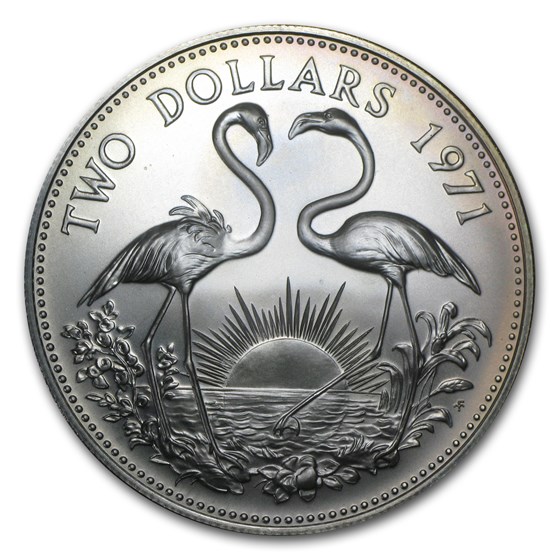 1966-1978 Bahamas Silver $2 Flamingo BU/Proof (Random Date) 1966-1978 Bahamas Silver $2 Flamingo BU/Proof (Random Date)