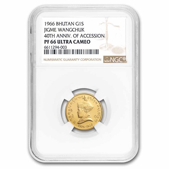 1966 Bhutan Gold 1 Sertum Jigme Wangchuck PF-66 NGC 1966 Bhutan Gold 1 Sertum Jigme Wangchuck PF-66 NGC