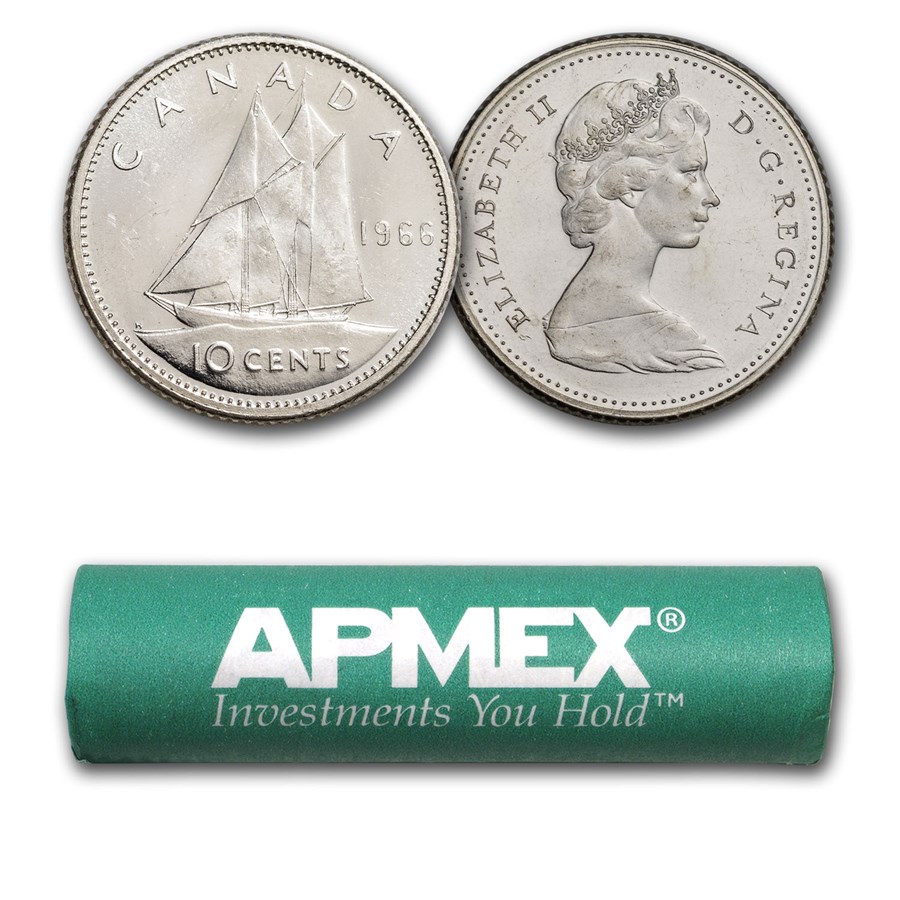 1966 Canada Silver Dimes 50-Coin Roll BU
