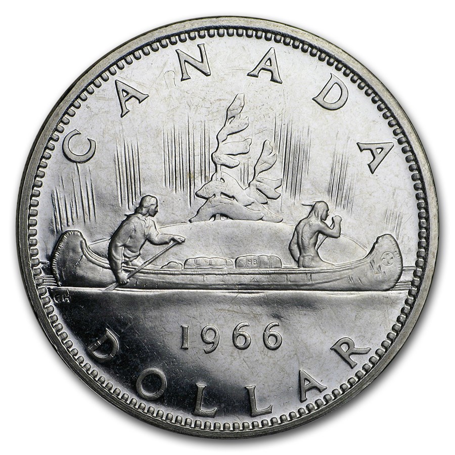 1966 CANADA Silver One 1 DOLLAR Coin, ELIZABETH II, BU, Free Shipping.