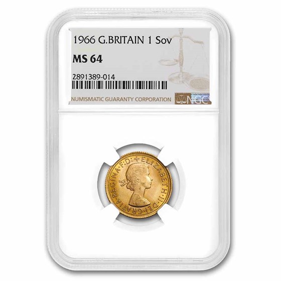 1966 Great Britain Gold Sovereign Elizabeth II MS-64 NGC 1966 Great Britain Gold Sovereign Elizabeth II MS-64 NGC