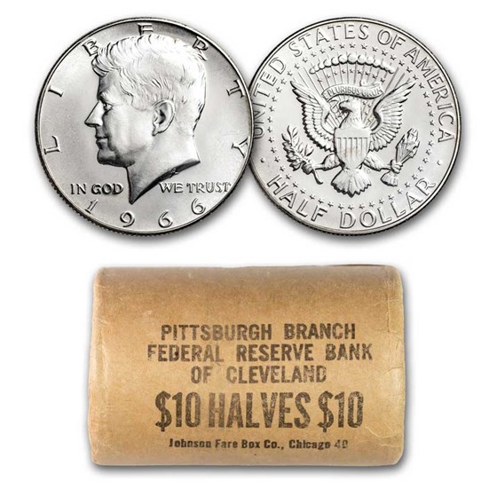 1966 Kennedy Half Dollar 20-Coin Bank Wrapped Roll BU 1966 Kennedy Half Dollar 20-Coin Bank Wrapped Roll BU