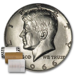 1966 Kennedy Half Dollar 20-Coin Roll BU 1966 Kennedy Half Dollar 20-Coin Roll BU