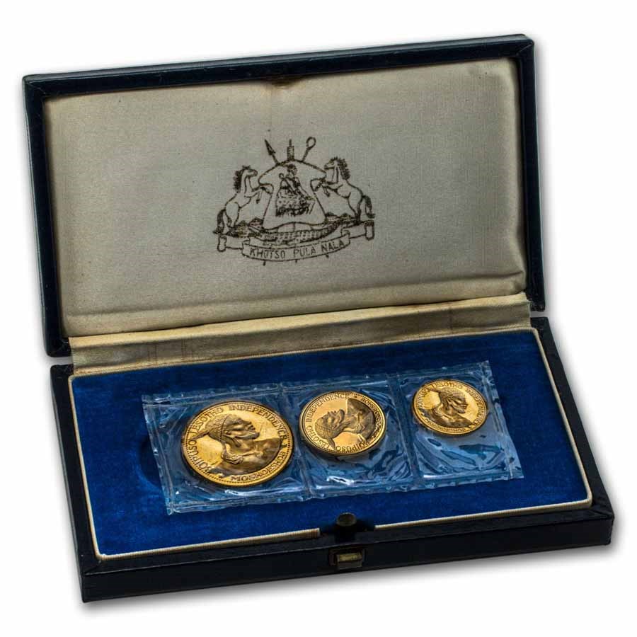 1966 Lesotho 3-Coin Gold Maloti Independence Set