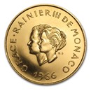 1966 Monaco Gold 200 Francs Wedding Anniversary BU