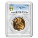 1966 Peru Gold 50 Soles Liberty MS-66 PCGS