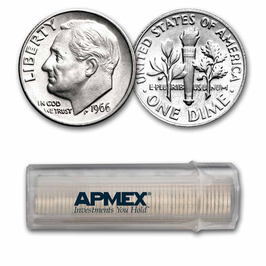 1966 Roosevelt Dime 50-Coin Roll BU