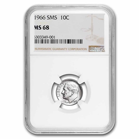 1966 Roosevelt Dime SMS MS-68 NGC 1966 Roosevelt Dime SMS MS-68 NGC