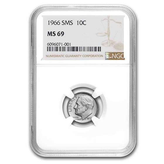1966 Roosevelt Dime SMS MS-69 NGC 1966 Roosevelt Dime SMS MS-69 NGC