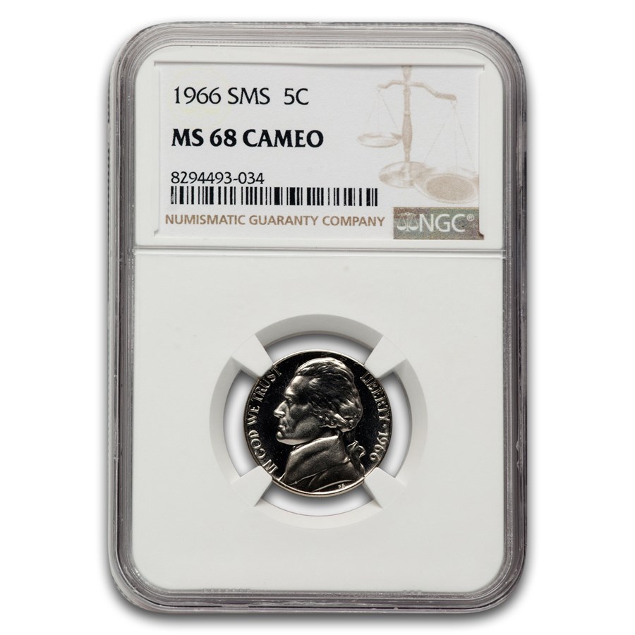 1966 SMS Jefferson Nickel SMS MS-68 Cameo NGC