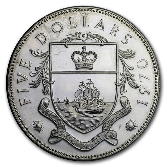 1967-1970 Bahamas Silver $5 BU (ASW 1.2527)