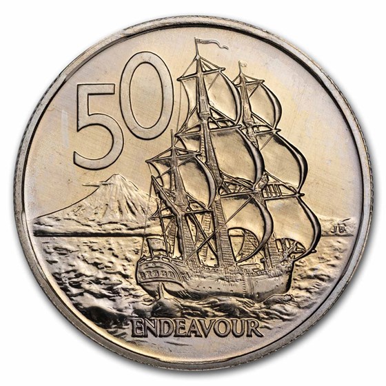 1967-1985 New Zealand Copper-Nickel 50 Cents BU (Endeavour) 1967-1985 New Zealand Copper-Nickel 50 Cents BU (Endeavour)