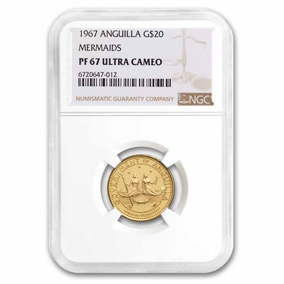 1967 Anguilla Proof Gold $20 Mermaids PF-67 NGC 1967 Anguilla Proof Gold $20 Mermaids PF-67 NGC