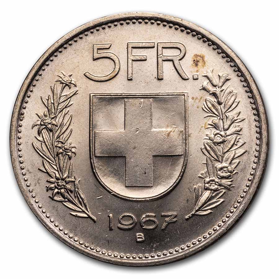 Buy 1967 B Switzerland Silver 5 Francs William Tell BU (Type-I