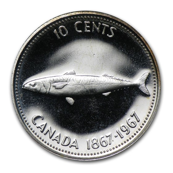 1967 Canada Silver 10 Cents Mackerel BU/Prooflike