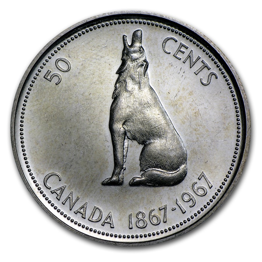 Buy 1967 Canada Silver Half Dollar Howling Wolf (AU/BU) APMEX