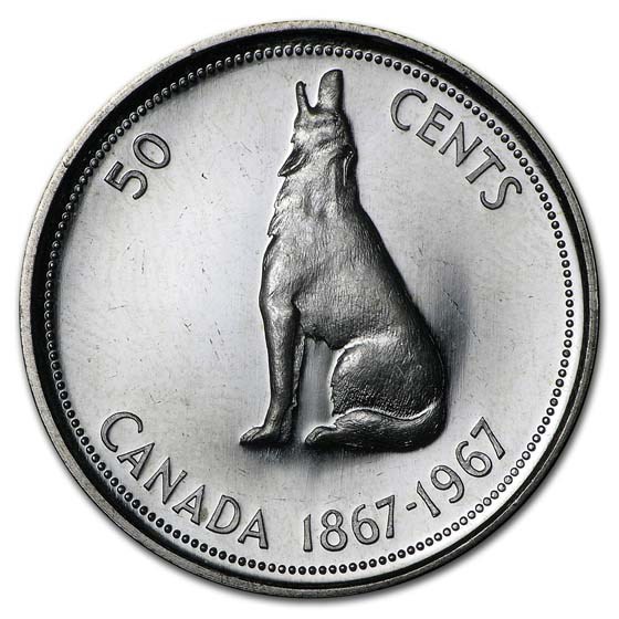 1967 Canada Silver Half Dollar Howling Wolf BU/Prooflike