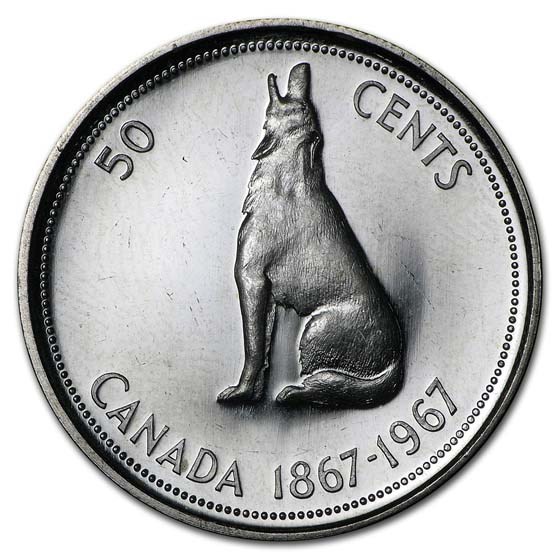 1967 Canada Silver Half Dollar Howling Wolf BU/Prooflike 1967 Canada Silver Half Dollar Howling Wolf BU/Prooflike
