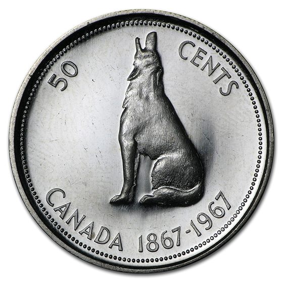 1967 Canada Silver Half Dollar Howling Wolf BU/Prooflike 1967 Canada Silver Half Dollar Howling Wolf BU/Prooflike
