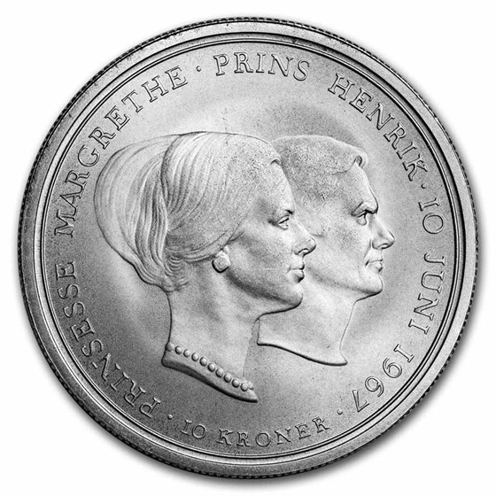 1967 Denmark Silver 10 Kroner Royal Wedding BU 1967 Denmark Silver 10 Kroner Royal Wedding BU