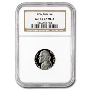 1967 Jefferson Nickel SMS MS-67 CAMEO NGC 1967 Jefferson Nickel SMS MS-67 CAMEO NGC
