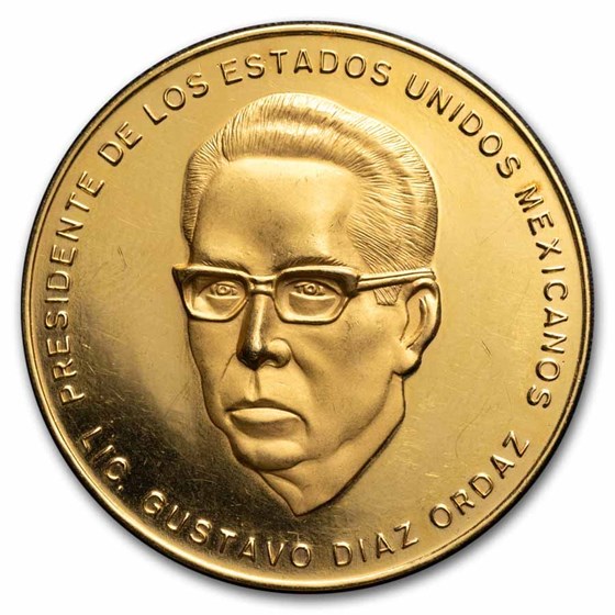 1967 Mexico Gold Gustavo Diaz Ordaz Medallic 50 Peso AU 1967 Mexico Gold Gustavo Diaz Ordaz Medallic 50 Peso AU