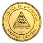1967 Nicaragua Gold 50 Cordobas Ruben Dario BU