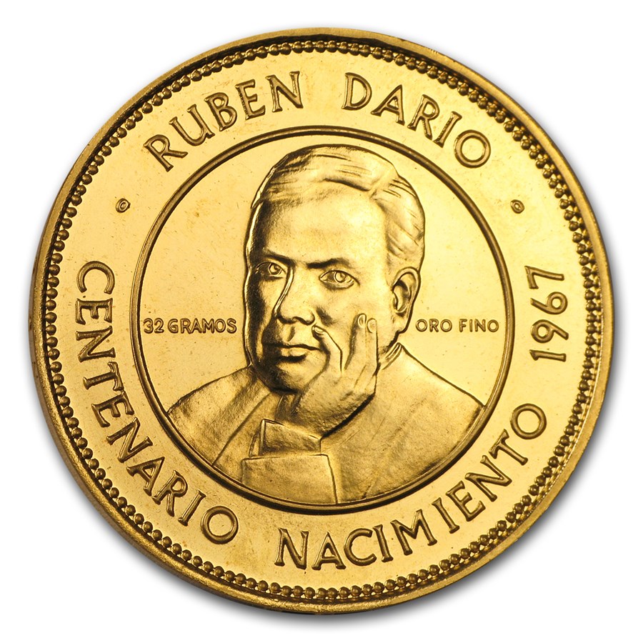 1967 Nicaragua Gold 50 Cordobas Ruben Dario BU