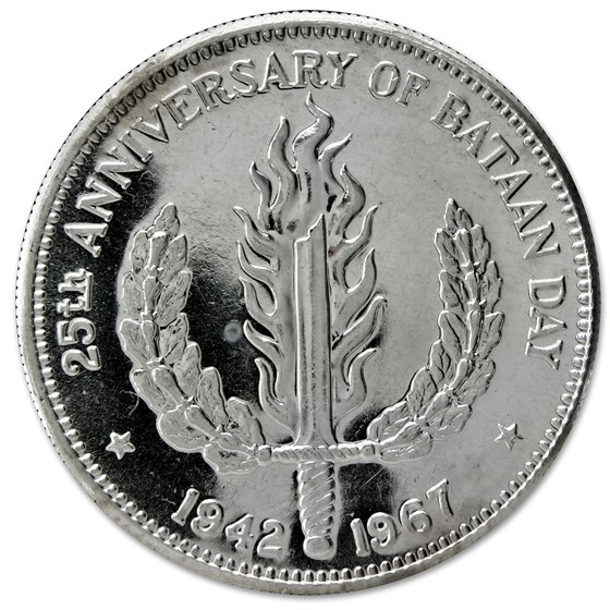 1967 Philippines Silver Peso Bataan Day BU (25th Anniv)
