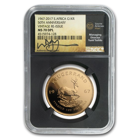 1967 S. Africa 1 oz Gold 50th Anniv Vintage Krugerrand MS-70 NGC 1967 S. Africa 1 oz Gold 50th Anniv Vintage Krugerrand MS-70 NGC