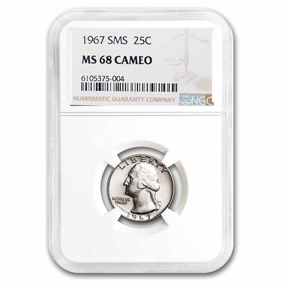 1967 SMS Washington Quarter MS-68 Cameo NGC 1967 SMS Washington Quarter MS-68 Cameo NGC