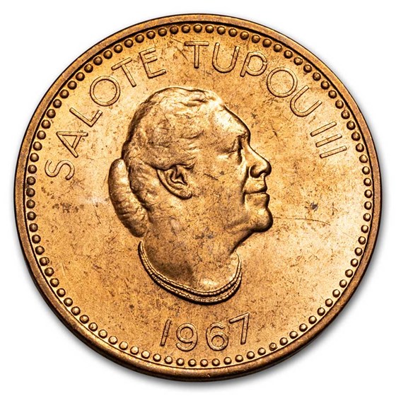 1967 Tonga Bronze 2 Seniti Salote Tupou III BU (Red) 1967 Tonga Bronze 2 Seniti Salote Tupou III BU (Red)