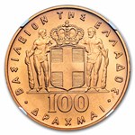 1967(1970) Greece Gold 100 Drachmai National Revolution MS-67 NGC